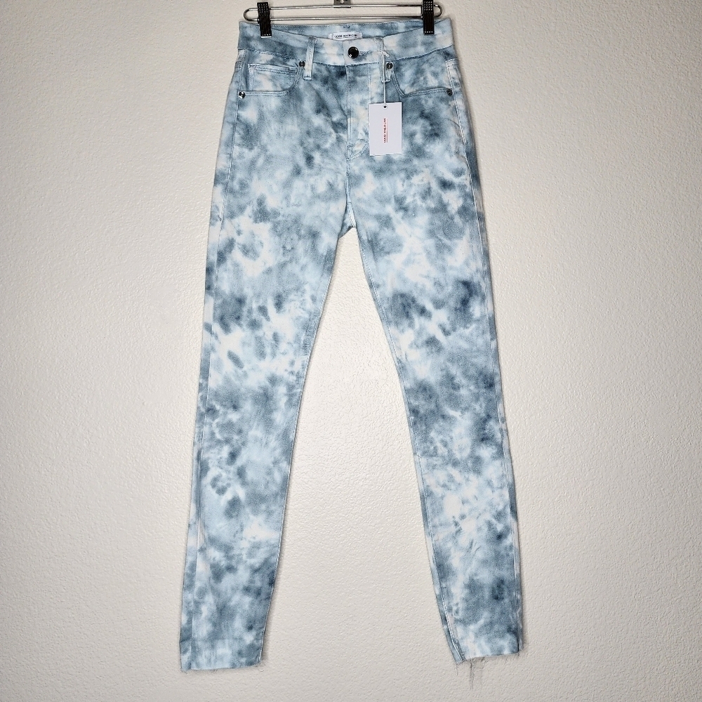 Good American Tie Dye Skinny Jeans High Rise Blue White Festival Pants NWOT